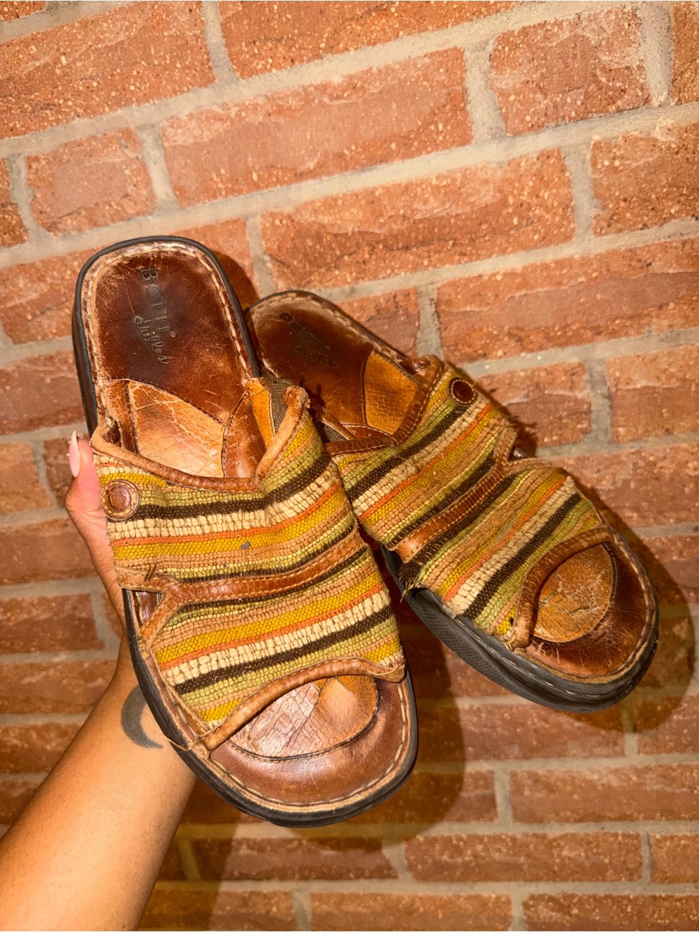 Women’s Striped Leather Slide Sandals - Multi-Color